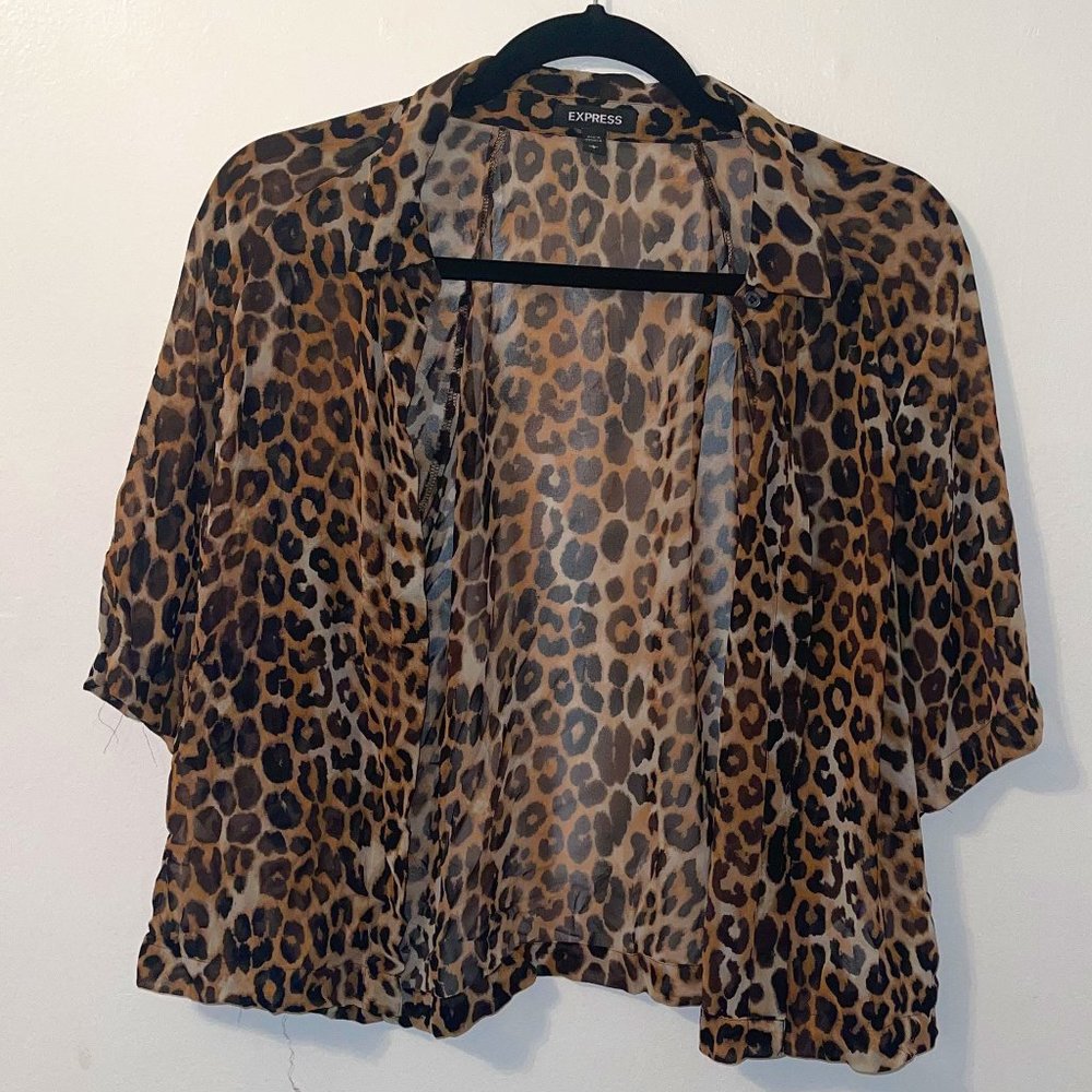 Express Sheer Leopard Crop Top, Large